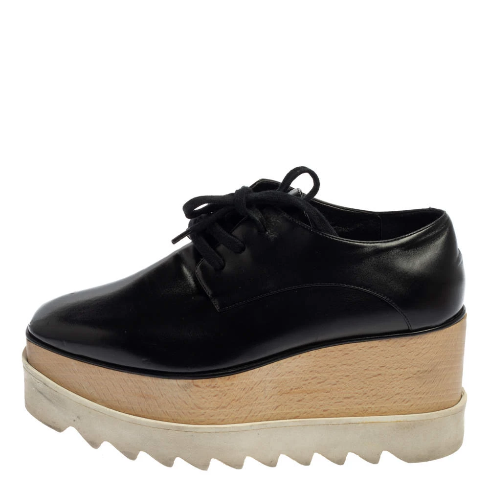 Stella McCartney Black Faux Leather Elyse Platform Derby Size 35 For Women 4 Stella McCartney Black Faux Leather Elyse Platform Derby Size 35 For Women - Image 2