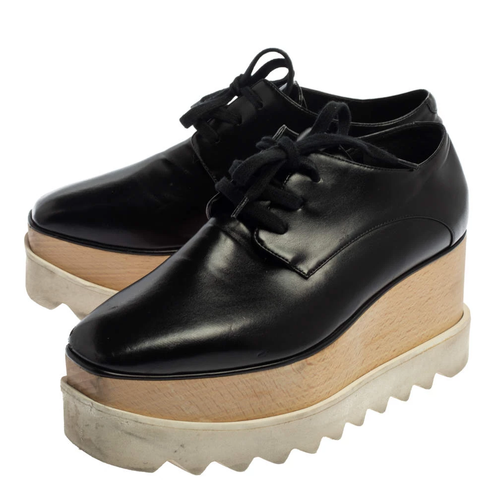 Stella McCartney Black Faux Leather Elyse Platform Derby Size 35 For Women 6 Stella McCartney Black Faux Leather Elyse Platform Derby Size 35 For Women - Image 4
