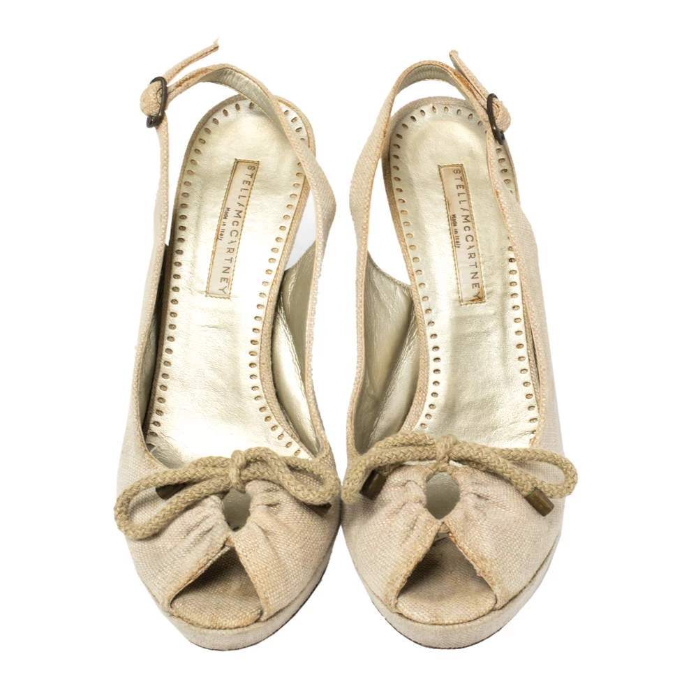 Stella McCartney White Canvas Bow Peep Toe Slingback Sandals Size 39 For Women 5 Stella McCartney White Canvas Bow Peep Toe Slingback Sandals Size 39 For Women - Image 3