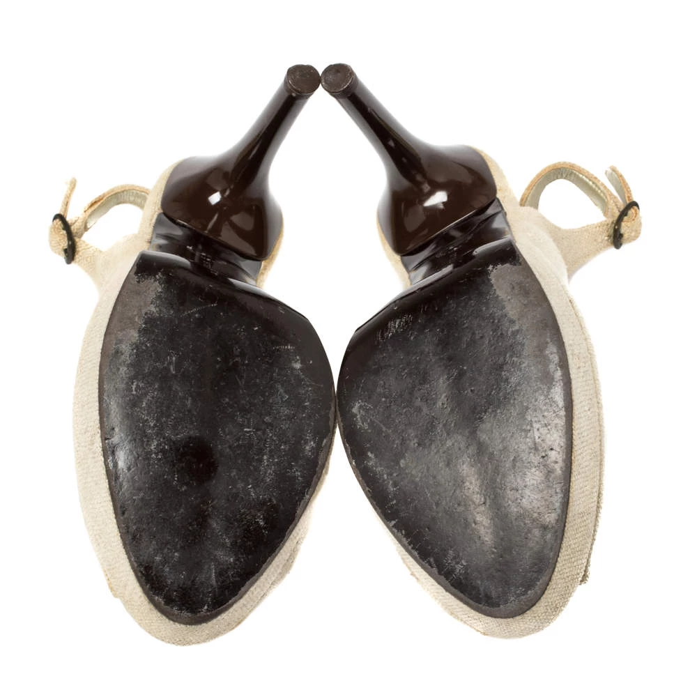 Stella McCartney White Canvas Bow Peep Toe Slingback Sandals Size 39 For Women 8 Stella McCartney White Canvas Bow Peep Toe Slingback Sandals Size 39 For Women - Image 6