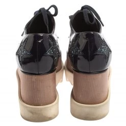 Stella McCartney Blue Faux Patent Leather And Glitter Elyse Star Platform Derby Sneakers Size 37 For Women -Stella McCartney Sales luxury women stella mccartney used shoes p371965 005