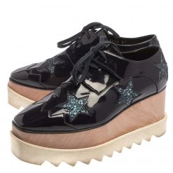 Stella McCartney Blue Faux Patent Leather And Glitter Elyse Star Platform Derby Sneakers Size 37 For Women -Stella McCartney Sales luxury women stella mccartney used shoes p371965 006