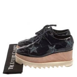 Stella McCartney Blue Faux Patent Leather And Glitter Elyse Star Platform Derby Sneakers Size 37 For Women -Stella McCartney Sales luxury women stella mccartney used shoes p371965 008
