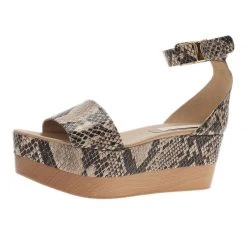 Stella McCartney Beige Faux Python Ankle Strap Wedges Size 40 For Women
