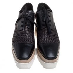 Stella McCartney Black Woven Faux Leather Elyse Platform Derby Sneakers Size 37 For Women 12 Stella McCartney Black Woven Faux Leather Elyse Platform Derby Sneakers Size 37 For Women -Stella McCartney Sales luxury women stella mccartney used shoes p372071 005