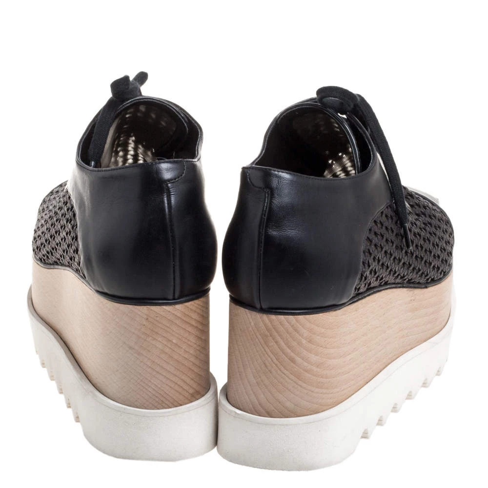 Stella McCartney Black Woven Faux Leather Elyse Platform Derby Sneakers Size 37 For Women 7 Stella McCartney Black Woven Faux Leather Elyse Platform Derby Sneakers Size 37 For Women - Image 5
