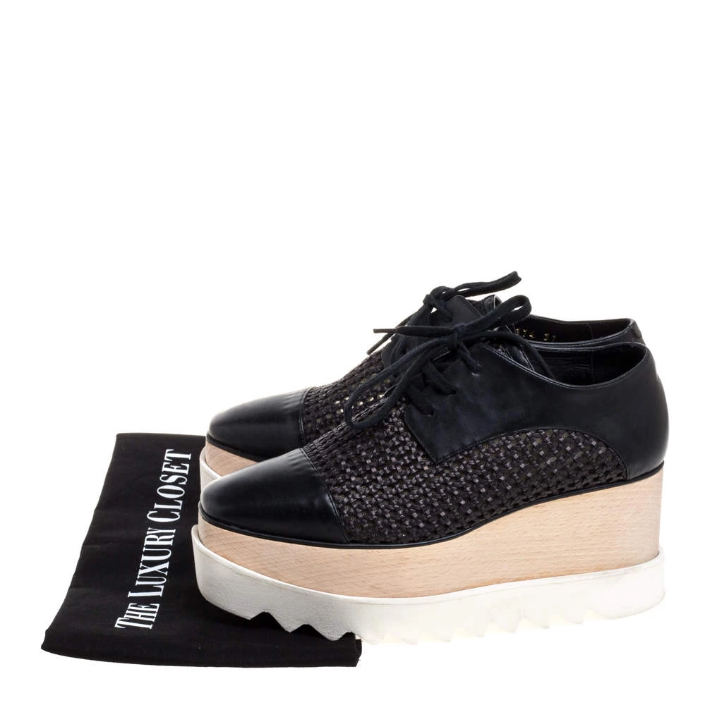 Stella McCartney Black Woven Faux Leather Elyse Platform Derby Sneakers Size 37 For Women 10 Stella McCartney Black Woven Faux Leather Elyse Platform Derby Sneakers Size 37 For Women - Image 8