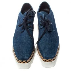 Stella McCartney Blue Denim Fabric Cork Platform Sneakers Size 38 For Women -Stella McCartney Sales luxury women stella mccartney used shoes p373079 004