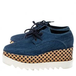 Stella McCartney Blue Denim Fabric Cork Platform Sneakers Size 38 For Women -Stella McCartney Sales luxury women stella mccartney used shoes p373079 006