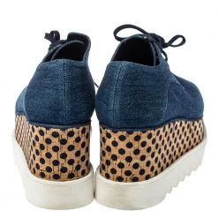 Stella McCartney Blue Denim Fabric Cork Platform Sneakers Size 38 For Women -Stella McCartney Sales luxury women stella mccartney used shoes p373079 008
