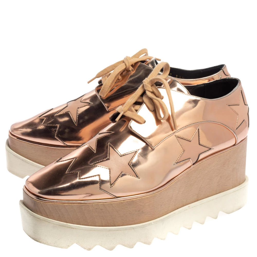 Stella McCartney Rose Gold Faux Patent Leather Elyse Star Platform Sneakers Size 38.5 For Women 6 Stella McCartney Rose Gold Faux Patent Leather Elyse Star Platform Sneakers Size 38.5 For Women - Image 4
