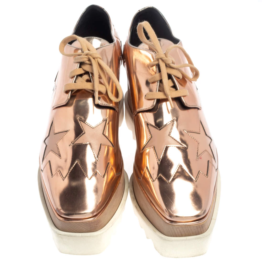 Stella McCartney Rose Gold Faux Patent Leather Elyse Star Platform Sneakers Size 38.5 For Women 5 Stella McCartney Rose Gold Faux Patent Leather Elyse Star Platform Sneakers Size 38.5 For Women - Image 3