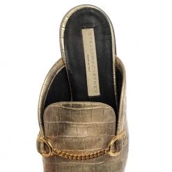 Stella McCartney Gold Faux Croc Embossed Leather Flat Mules Size 38.5 For Women -Stella McCartney Sales luxury women stella mccartney used shoes p381560 005