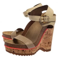 Stella McCartney Cream Suede Ankle Strap Wedge Sandals Size 39 For Women -Stella McCartney Sales luxury women stella mccartney used shoes p384775 008