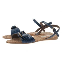 Stella McCartney Blue Faux Croc Linda Flat Sandals Size 41 For Women -Stella McCartney Sales luxury women stella mccartney used shoes p38718 004