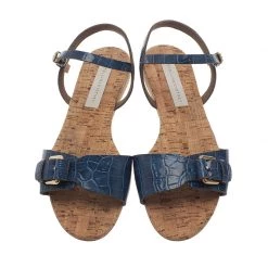 Stella McCartney Blue Faux Croc Linda Flat Sandals Size 41 For Women -Stella McCartney Sales luxury women stella mccartney used shoes p38718 006