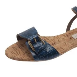 Stella McCartney Blue Faux Croc Linda Flat Sandals Size 41 For Women -Stella McCartney Sales luxury women stella mccartney used shoes p38718 009