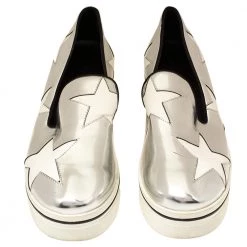 Stella McCartney Metallic Silver Faux Leather Binx Star Platform Slip On Sneakers Size 41 For Women -Stella McCartney Sales luxury women stella mccartney used shoes p392377 005