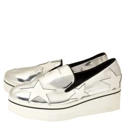 Stella McCartney Metallic Silver Faux Leather Binx Star Platform Slip On Sneakers Size 41 For Women -Stella McCartney Sales luxury women stella mccartney used shoes p392377 009