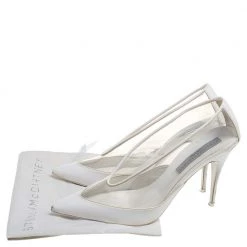 Stella McCartney White Faux Leather And PVC Pointed Toe Pumps Size 40 For Women -Stella McCartney Sales luxury women stella mccartney used shoes p392875 001