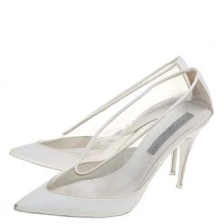Stella McCartney White Faux Leather And PVC Pointed Toe Pumps Size 40 For Women -Stella McCartney Sales luxury women stella mccartney used shoes p392875 002