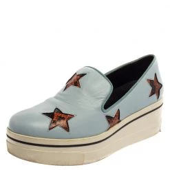 Stella McCartney Blue Faux Leather Binx Star Platform Slip On Sneakers Size 39 For Women