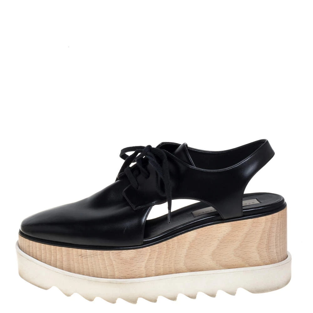 Stella McCartney Black Faux Leather Elyse Cut Out Derby Sneakers Size 39 For Women 4 Stella McCartney Black Faux Leather Elyse Cut Out Derby Sneakers Size 39 For Women - Image 2