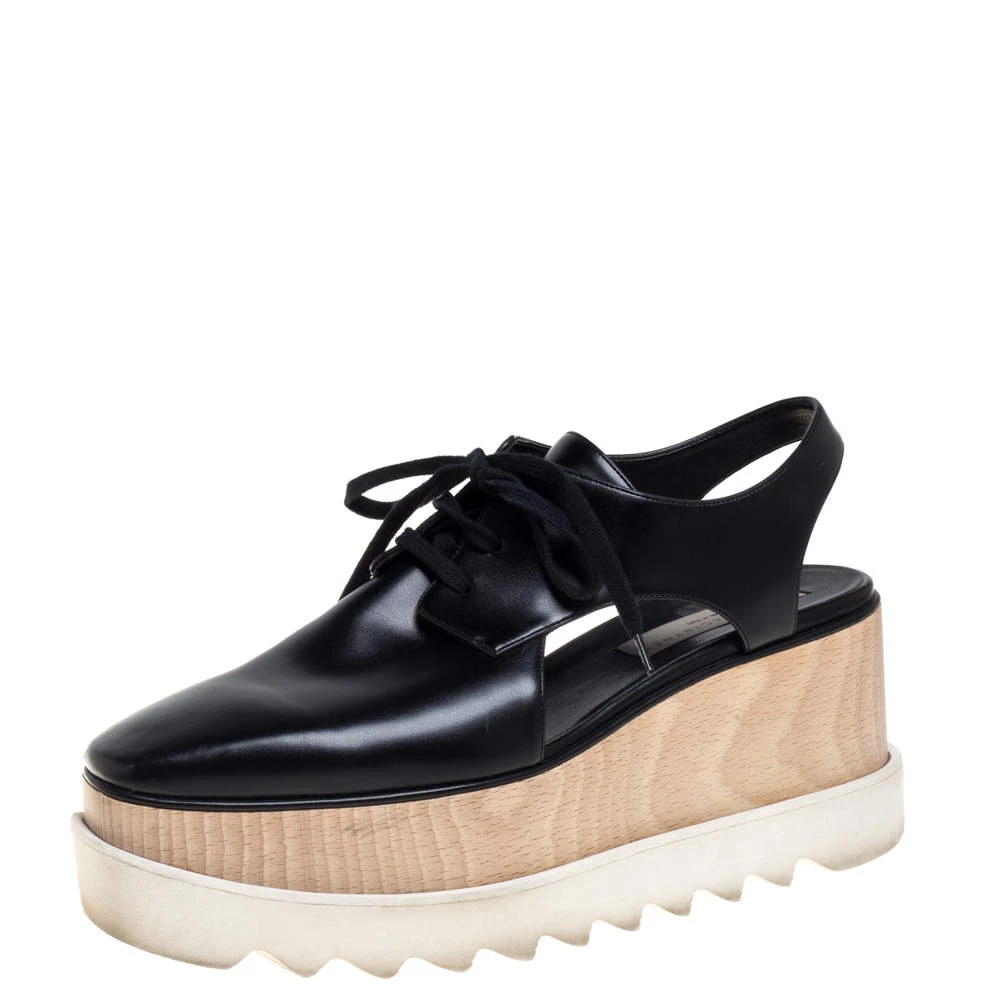 Stella McCartney Black Faux Leather Elyse Cut Out Derby Sneakers Size 39 For Women 3 Stella McCartney Black Faux Leather Elyse Cut Out Derby Sneakers Size 39 For Women