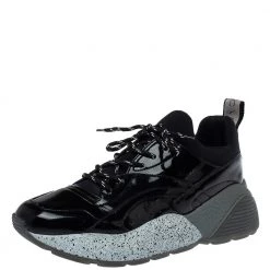 Stella McCartney Black Faux Patent Leather And Fabric Scuba Sneakers Size 41 For Women