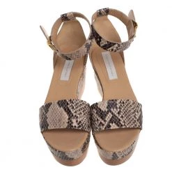 Stella McCartney Beige/Black Faux Python Ankle Strap Wedges Size 40 For Women -Stella McCartney Sales luxury women stella mccartney used shoes p401283 001