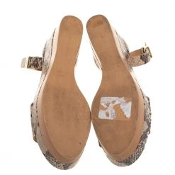 Stella McCartney Beige/Black Faux Python Ankle Strap Wedges Size 40 For Women -Stella McCartney Sales luxury women stella mccartney used shoes p401283 003