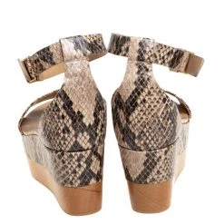 Stella McCartney Beige/Black Faux Python Ankle Strap Wedges Size 40 For Women -Stella McCartney Sales luxury women stella mccartney used shoes p401283 007