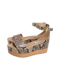 Stella McCartney Beige/Black Faux Python Ankle Strap Wedges Size 40 For Women -Stella McCartney Sales luxury women stella mccartney used shoes p401283 008