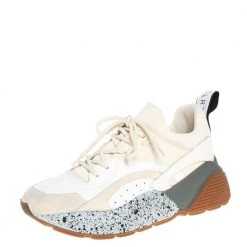 Stella McCartney White/Beige Faux Leather And Suede Eclypse Chunky Sneakers Size 39 For Women