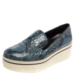Stella McCartney Blue Python Embossed Leather Binx Platform Sneakers Size 39 For Women