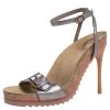 Stella McCartney Metallic Grey Faux Leather Ankle Strap Sandals Size 38 For Women -Stella McCartney Sales luxury women stella mccartney used shoes p405084 004