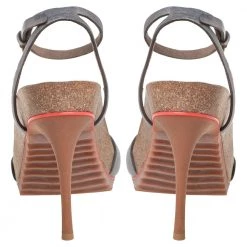Stella McCartney Metallic Grey Faux Leather Ankle Strap Sandals Size 38 For Women -Stella McCartney Sales luxury women stella mccartney used shoes p405084 006