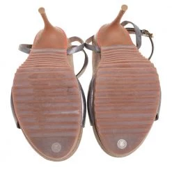 Stella McCartney Metallic Grey Faux Leather Ankle Strap Sandals Size 38 For Women -Stella McCartney Sales luxury women stella mccartney used shoes p405084 008