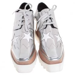 Stella McCartney Metallic Silver Faux Leather Elyse Star Platform Derby Size 38 For Women -Stella McCartney Sales luxury women stella mccartney used shoes p405313 005