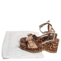Stella McCartney Beige Faux Patent Leather Linda Leopard Print Cork Wedge Sandals Size 36 For Women -Stella McCartney Sales luxury women stella mccartney used shoes p406329 001