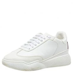 Stella McCartney White Faux Leather Lace Up Sneakers Size 37 For Women