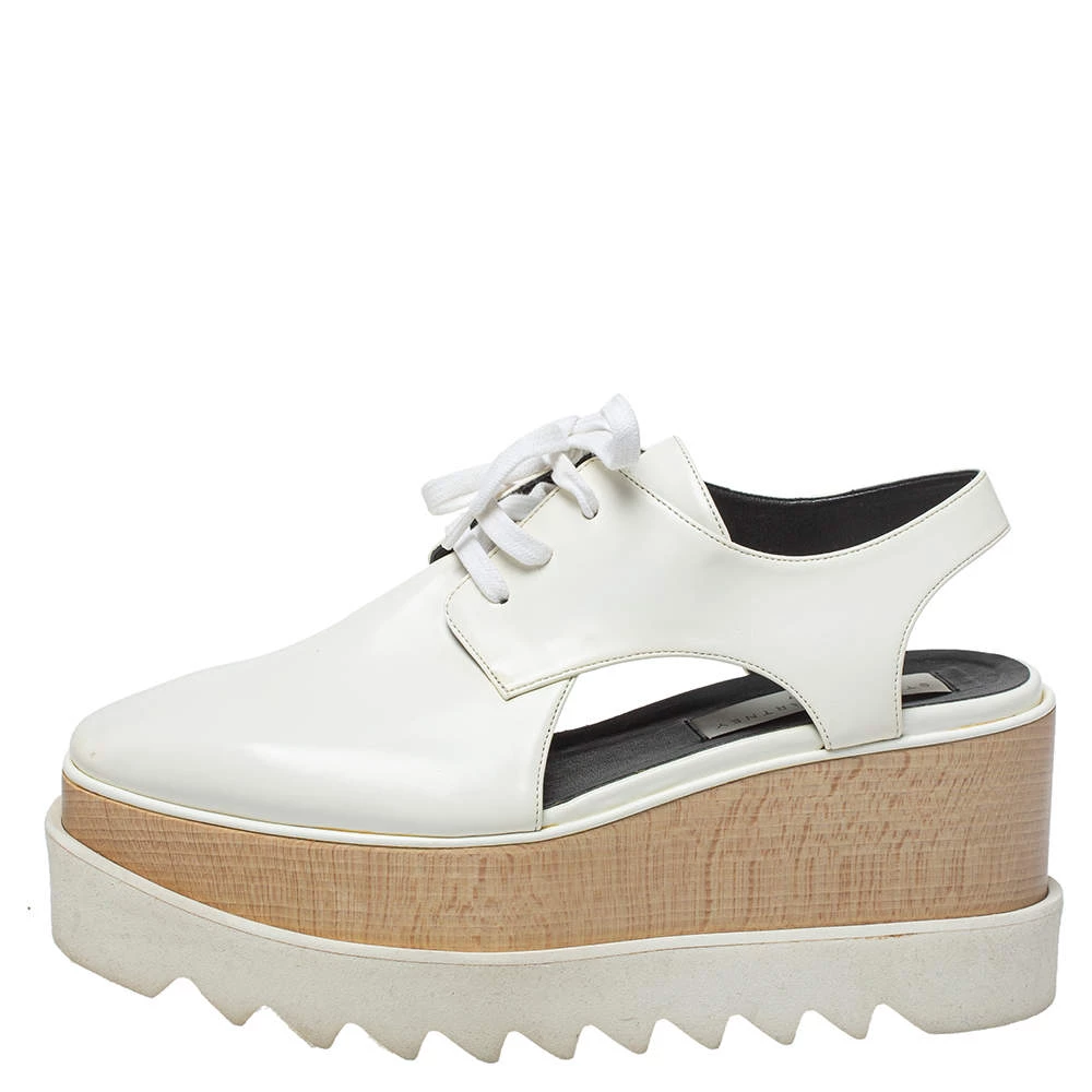 Stella McCartney White Leather Elyse Cutout Platform Derby Size 37 For Women 4 Stella McCartney White Leather Elyse Cutout Platform Derby Size 37 For Women - Image 2