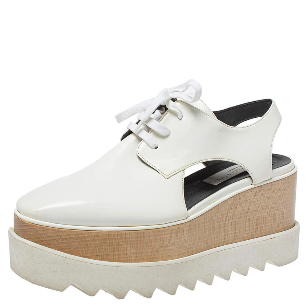 Stella McCartney White Leather Elyse Cutout Platform Derby Size 37 For Women 3 Stella McCartney White Leather Elyse Cutout Platform Derby Size 37 For Women