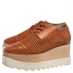 Stella McCartney Brown Faux Cut Out Leather Elyse Platform Derby Size 37 For Women 13 Stella McCartney Brown Faux Cut Out Leather Elyse Platform Derby Size 37 For Women -Stella McCartney Sales luxury women stella mccartney used shoes p413136 009