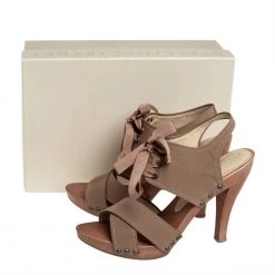 Stella McCartney Brown Fabric Platform Ankle Tie Sandals Size 39 For Women -Stella McCartney Sales luxury women stella mccartney used shoes p414630 001