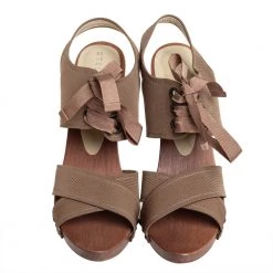 Stella McCartney Brown Fabric Platform Ankle Tie Sandals Size 39 For Women -Stella McCartney Sales luxury women stella mccartney used shoes p414630 006