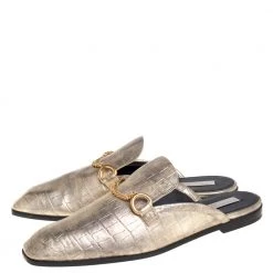Stella McCartney Metallic Gold Faux Croc Leather Chain Trim Flats Size 39 For Women -Stella McCartney Sales luxury women stella mccartney used shoes p421229 007