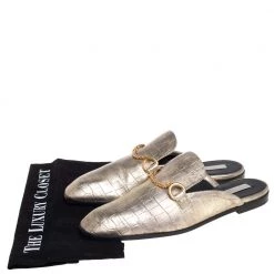 Stella McCartney Metallic Gold Faux Croc Leather Chain Trim Flats Size 39 For Women -Stella McCartney Sales luxury women stella mccartney used shoes p421229 008