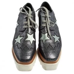 Stella McCartney Metallic Grey Faux Glitter Suede Elyse Star Platform Derby Size 36 For Women -Stella McCartney Sales luxury women stella mccartney used shoes p423777 001