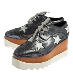 Stella McCartney Metallic Grey Faux Glitter Suede Elyse Star Platform Derby Size 36 For Women -Stella McCartney Sales luxury women stella mccartney used shoes p423777 002